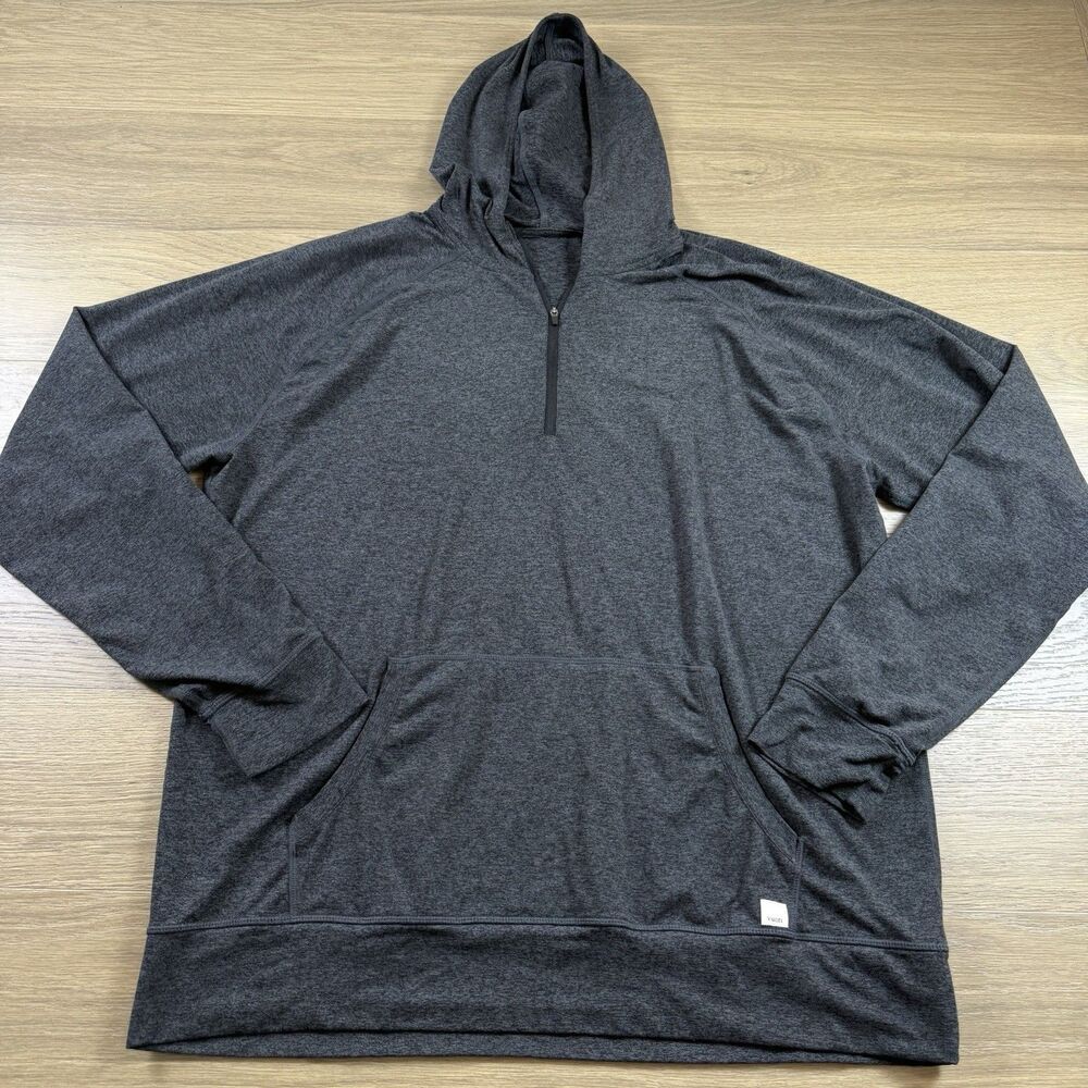 Vuori Sweater Men 2XL Ponto 1/2 Zip Hoodie Gray Heather Stretch Wicking Soft